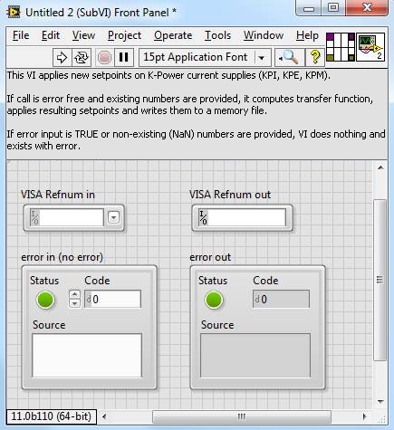 VI Documentation header on front panel