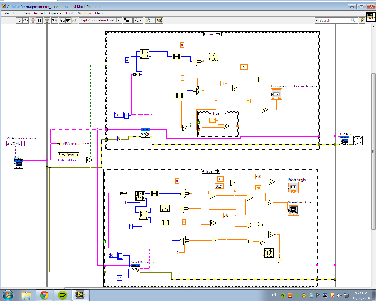 How to merge processing code for HMC5583L and MMA7361C - NI Community
