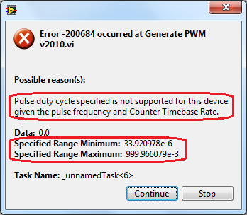 Max & Min DutyCycle Supported (NI PCI-6251 Simulated)