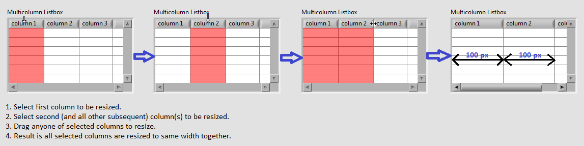 Resizing multiple columns simultaneously.