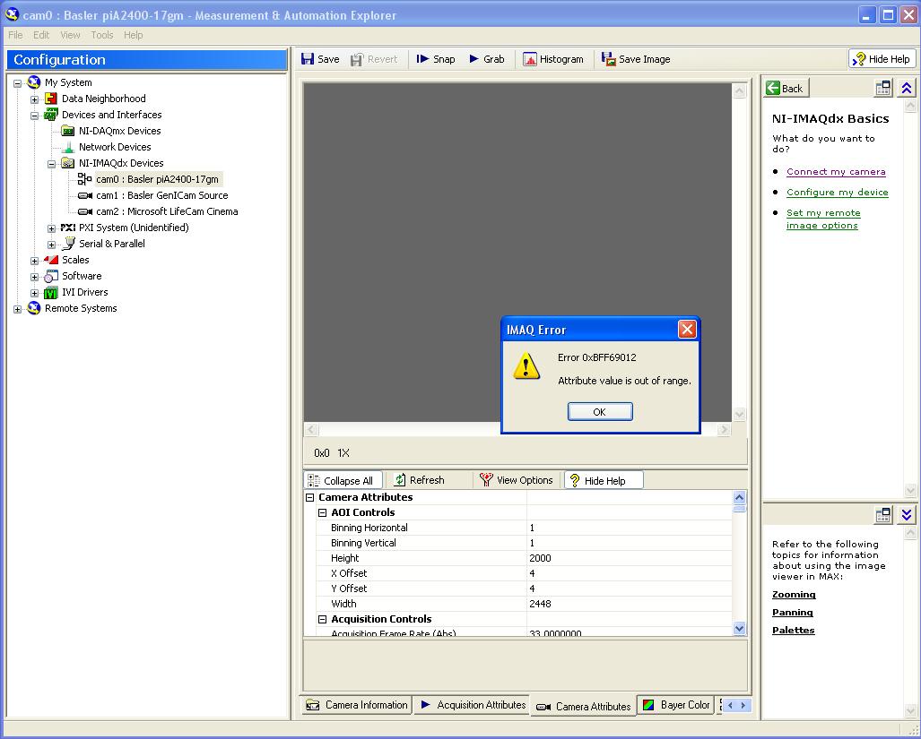 Basler GigE camera not working with Vision Acquisition 2010 NI