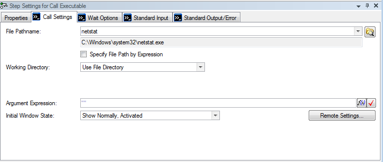 how to execute a system command with call executable in teststand