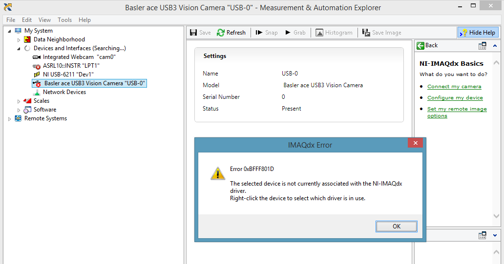 Solved: Cannot connect Basler USB 3.0 camera to IMAX - NI Community