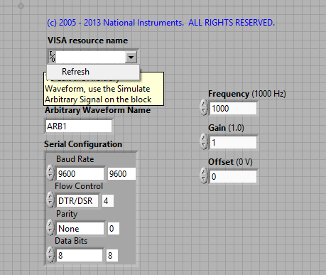 The pop up menu of “VISA resource name” comes nothing except refresh. - NI  Community