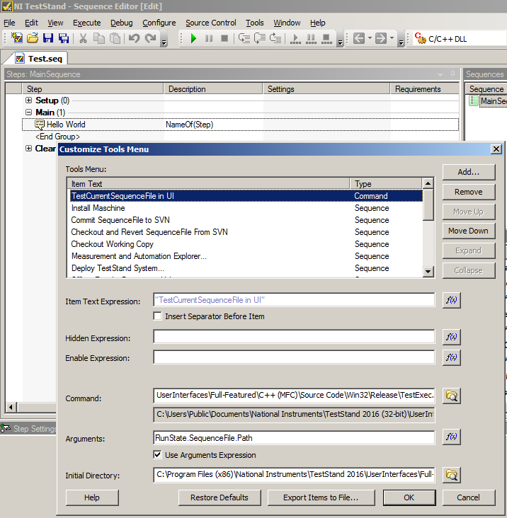 how to execute a system command with call executable in teststand