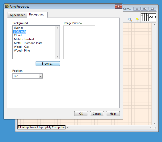 Pane Properties Dialog