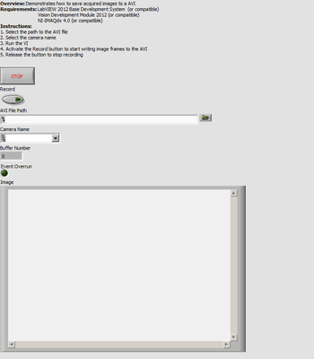 IMAQdx Low-Level Grab Async with AVI Recording - Front Panel.png