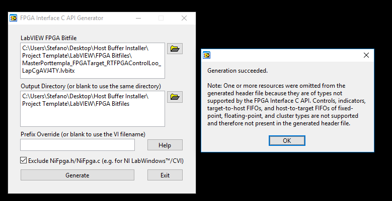 FPGA Interface C API Generator message