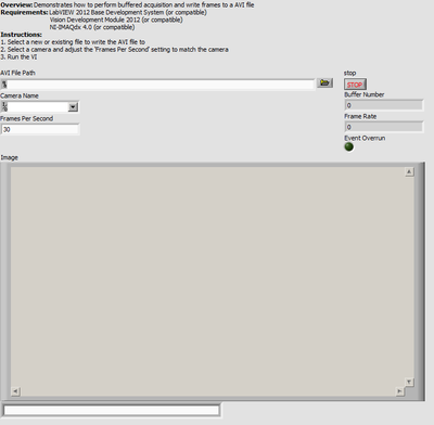 IMAQdx Low-Level Acquisition and AVI Write LV2012 NIVerified.vi - Front Panel.png