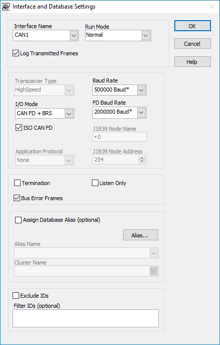 Bus Monitor : Configuration screen