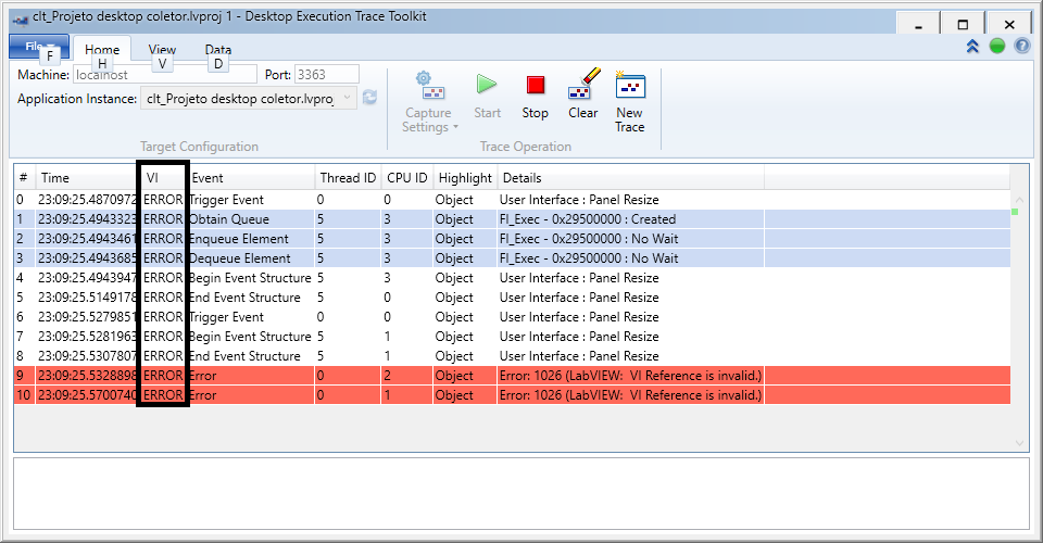 Desktop execution trace toolkit error