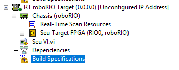 Criando a Real-Time-Application: Botão direito>>Build Specifications>>New>>Real-Time-Application