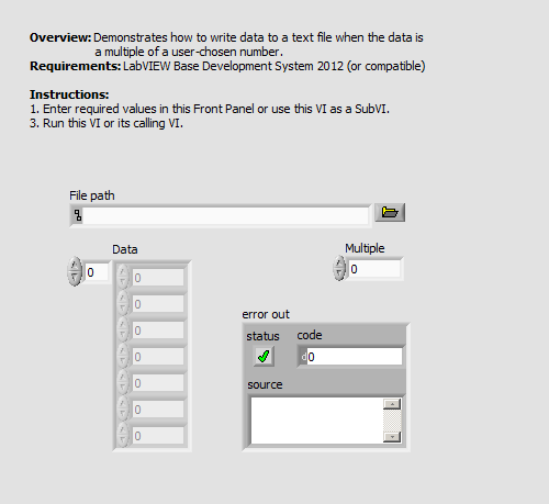 Write Data to a text file multiple of X LV2012 NIVerified.vi - Front Panel.png