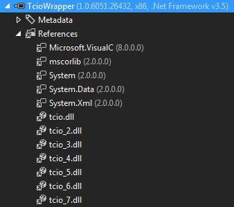 Dependencies on other "tcio_x.dll" Win32 libraries