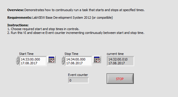 Trigger task at start stop time LV2012 NIVerified.vi - Front Panel.png