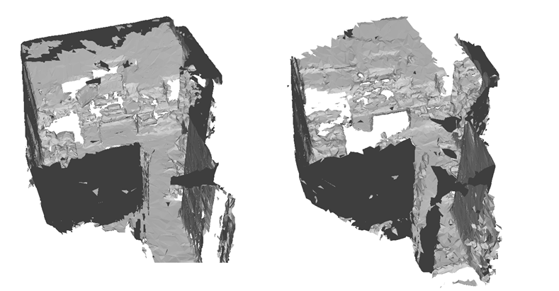 Surface mapping of the same room by two different Hololens. The mapped surfaces present too many differences for a successful sharing of an anchor.