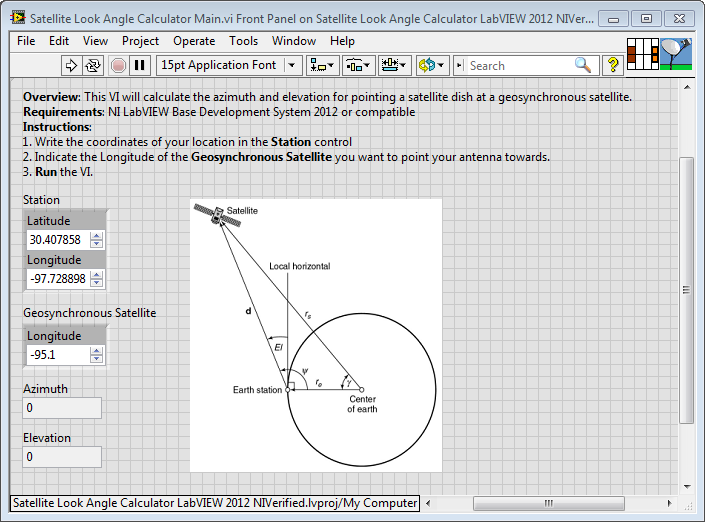 Geosynchronous Satellite Look Angle Calculator for LabVIEW - NI Community