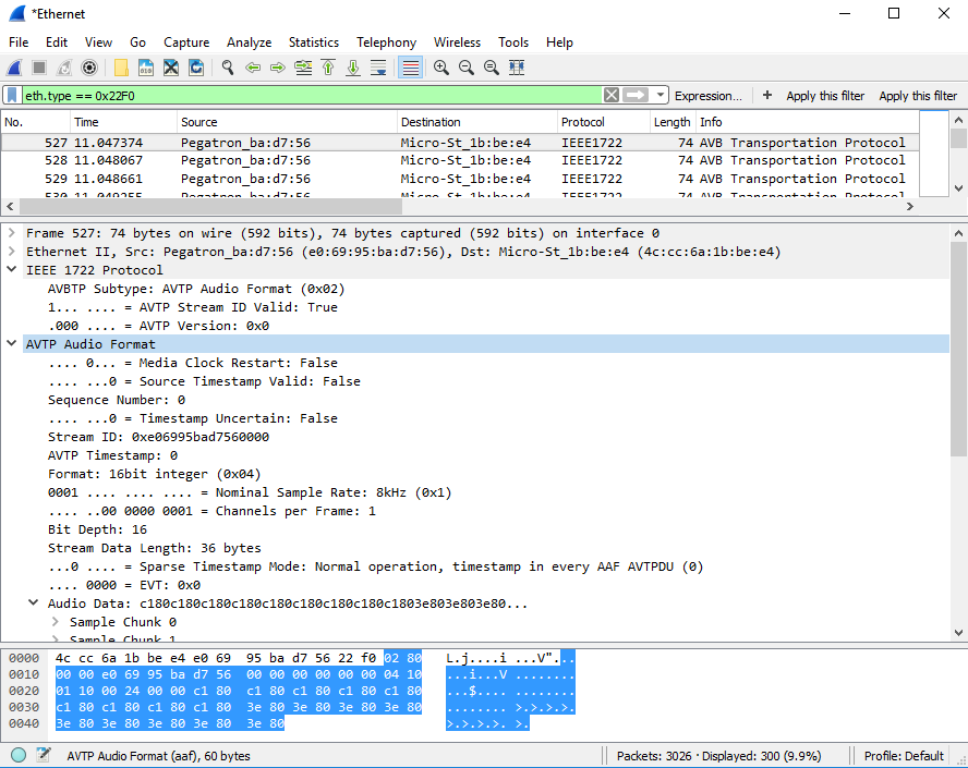 Example capture session in Wireshark