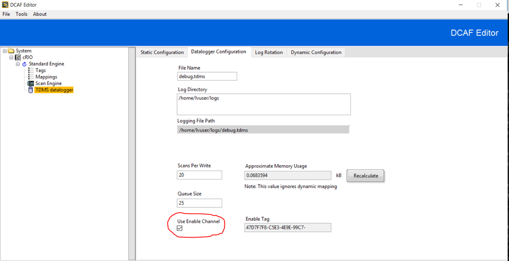 DCAF TDMS Datalogger enable option