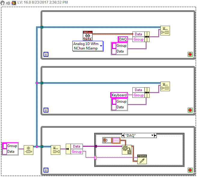 Trying to set up multiple data inputs from analog and serial devices, each have different data