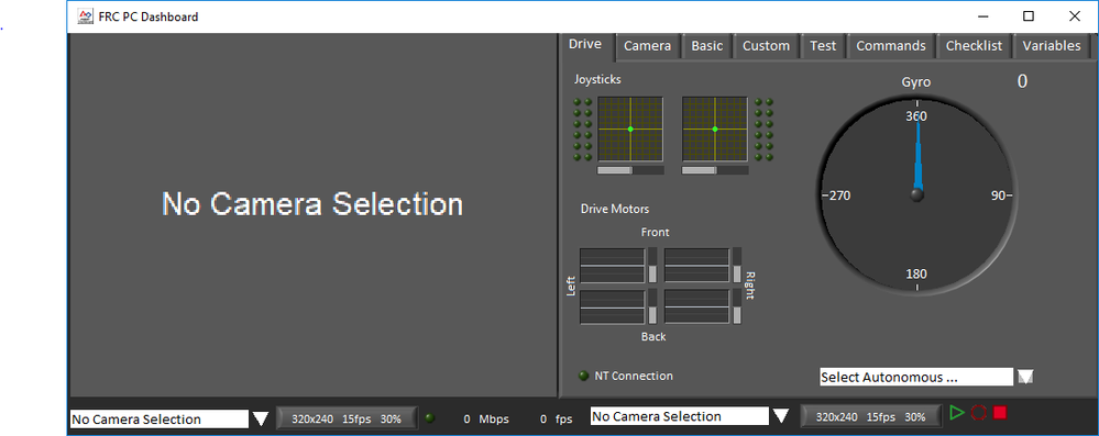 FRC Dashboard screenshot showing the playback controls