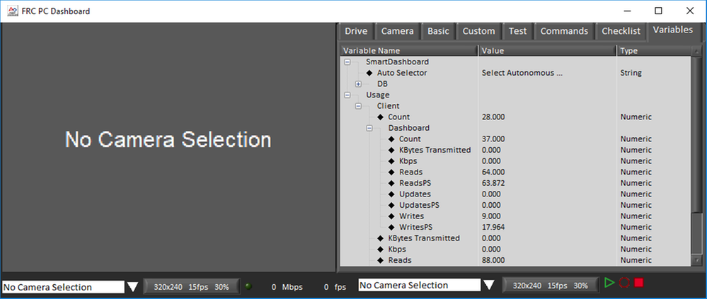 FRC Dashboard screenshot showing the recording on (red frame)