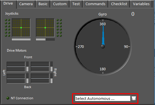FRC Dashboard screenshot showing the Variables tab, and a relation between a variable and a Front Panel control