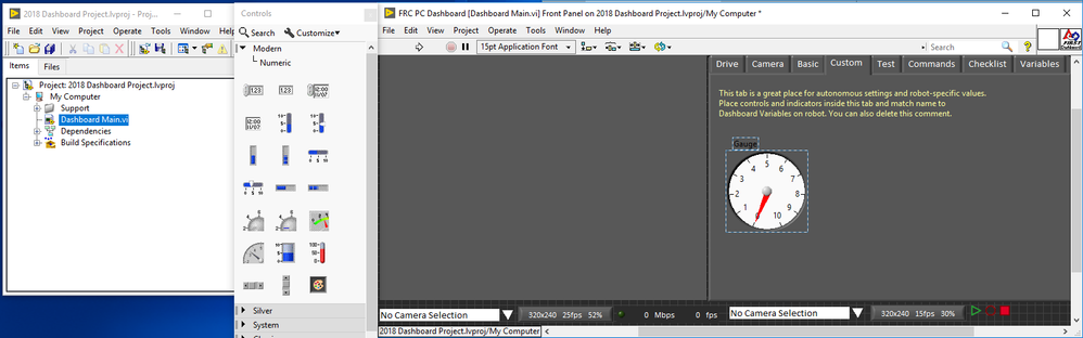 Screenshot of the LabVIEW Front Panel with the Gauge in it