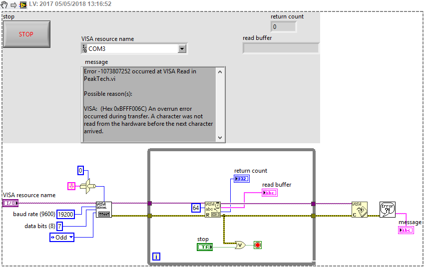 Solved: VISA Read overrun error - PeakTech multimeter with serial  communication - NI Community