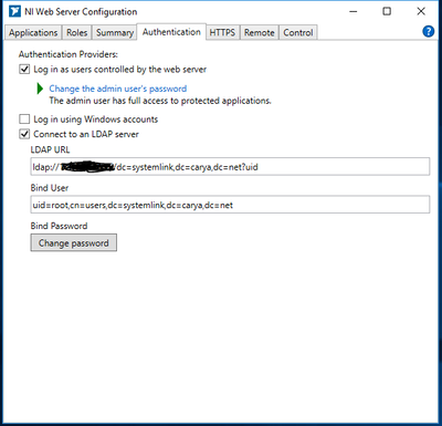 NI Web Server Configuration - Authentication - LDAP settings