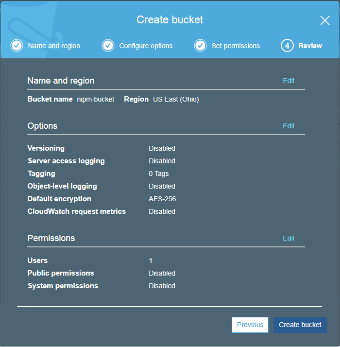 Amazon S3 - nipm-bucket created.png