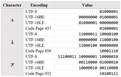 Table 3 Unicode encoding examples