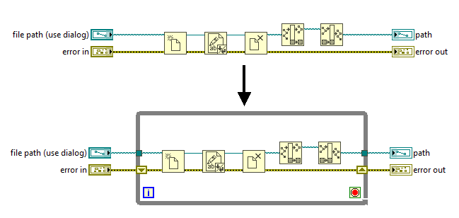 OK, I'll try use the auto-shift registers to my advantage. LabVIEW has decided this case doesn't warrant auto shift registers. I'm in a situation where I've no idea what LabVIEW is going to do.