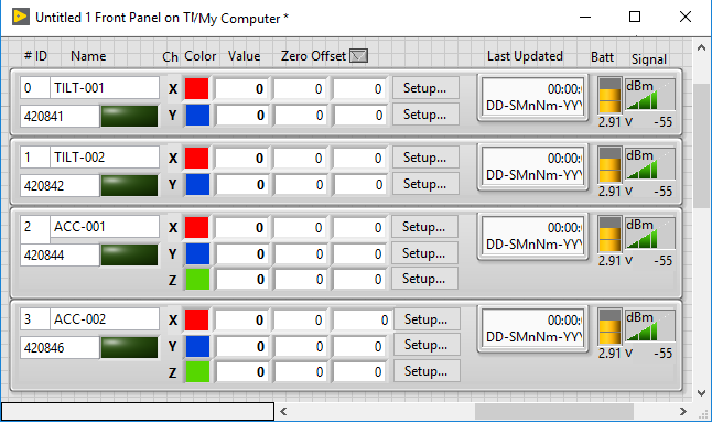 setup form looks expected. the devices are wireless, thus the battery and signal strength are shown on each device