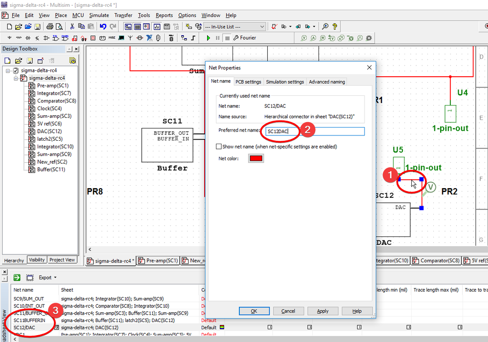 1=double-click wire; 2=new name without special characters; 3=check renaming