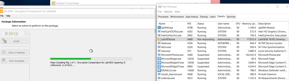 labview stops responding while VIPM is compiling