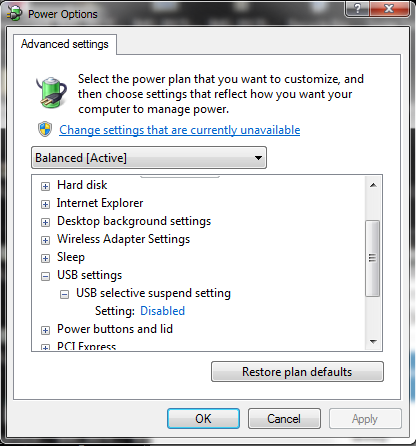 Power Management settings