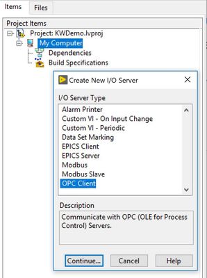 Selecting OPC Client