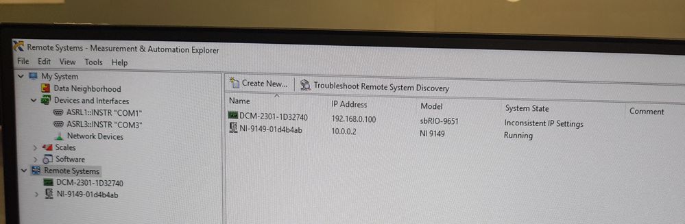 Assigned static IP to NI9149 via USB, but still get "inconsistent IP settings" for DCM-2301.