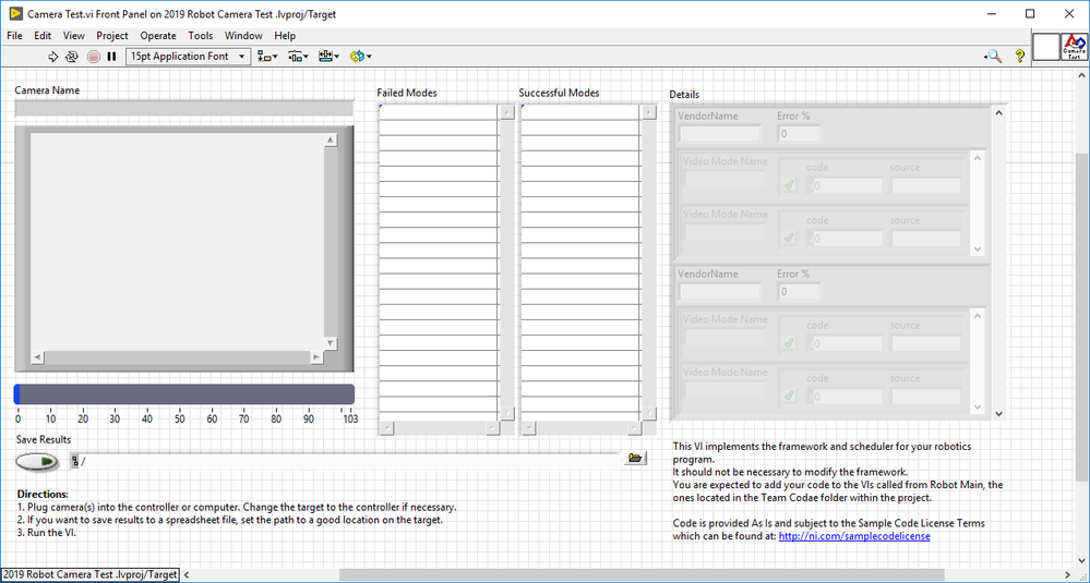 Figure 2: Camera Test’s Front Panel