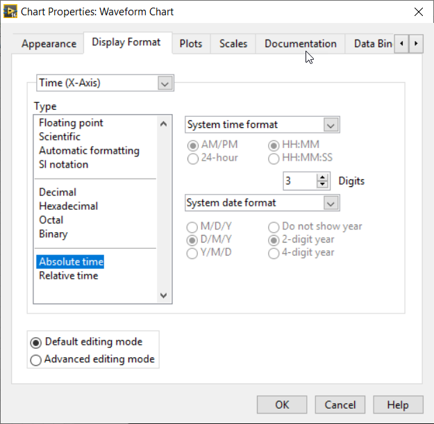 Display format, X Axis