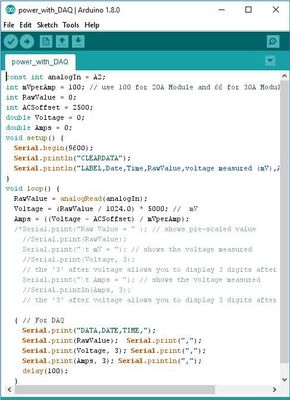 Arduino code for current sensor