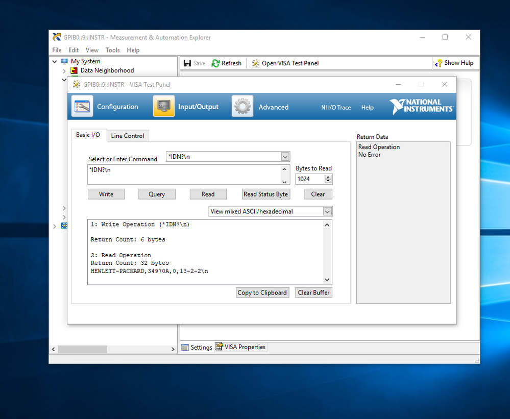 Ag34970A comms via VISA Test Panel