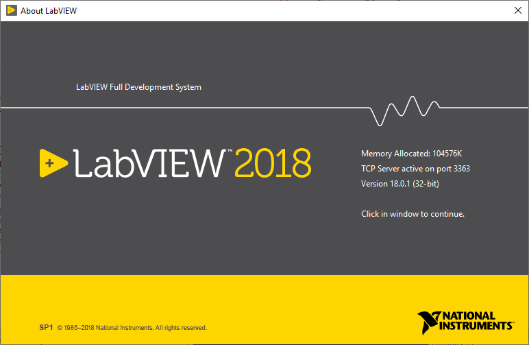 Splash screen About LabVIEW 2018 SP1