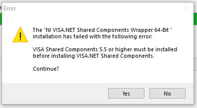 I get the follwing error when I try to unstall Labview 17.5 NI Visa??