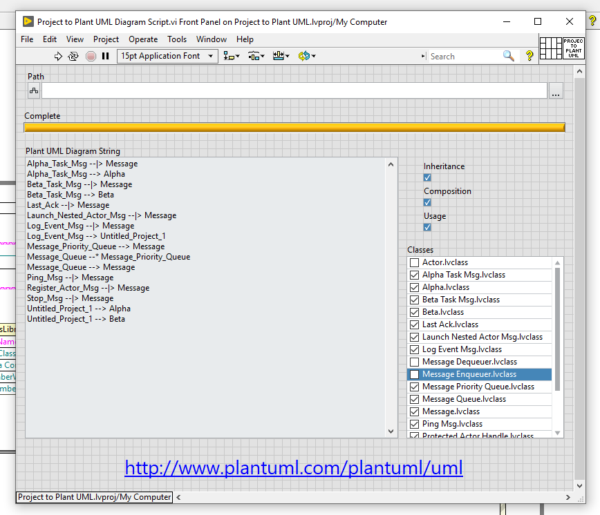 Project to Plant UML DIagram Script