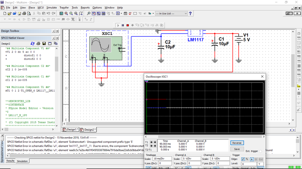 Simulation is running, Red line is input and Blue line is Output.No output at channel B.