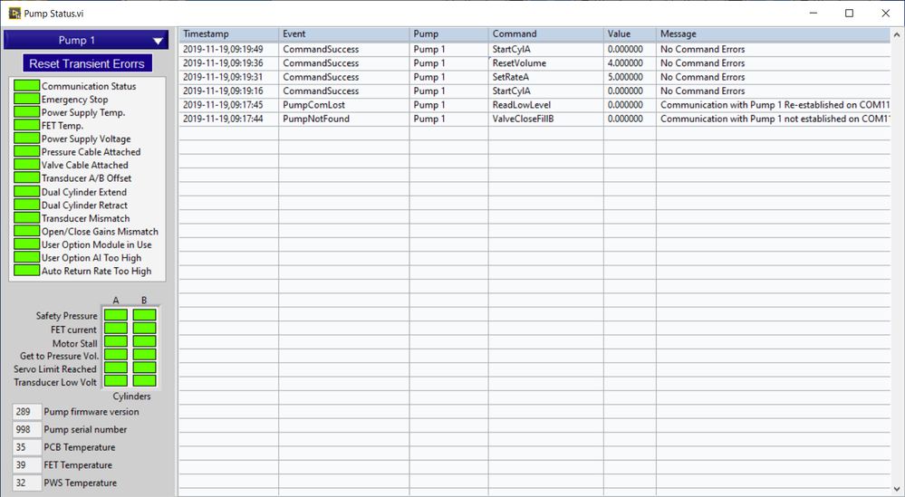 Pump Status, History and Errors