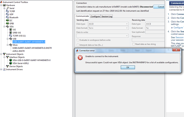 Error:Timeout expired before operation could complete. Guess: Ni-Visa  connection problem - NI Community