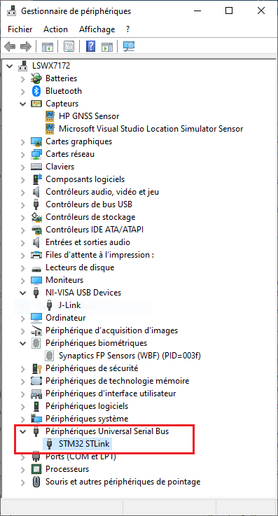 Device Manager with ST-Link device as USB Device